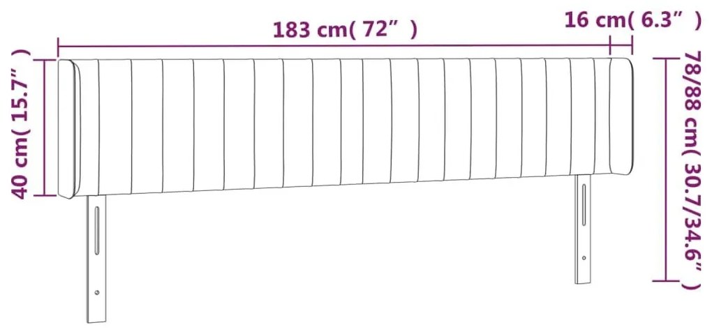 Κεφαλάρι Κρεβατιού LED Ανοιχτό Γκρι 183x16x78/88 εκ. Βελούδινο - Γκρι
