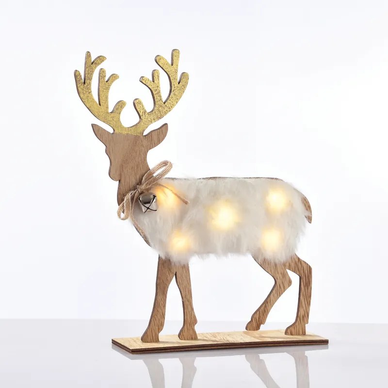 "WOODEN WHITE FELT DEER", 5 MINI LED ΛΑΜΠ. ΜΠΑΤ. (2xAAA), WW,IP20, 26X5X25CM ACA X06511212