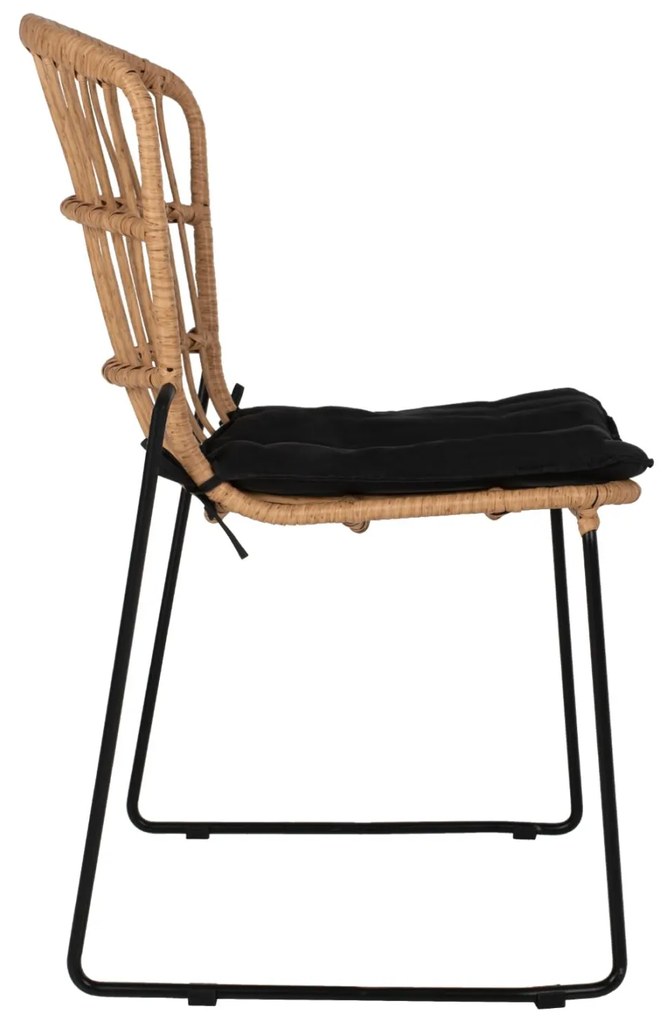 Καρέκλα C5866.01 Μεταλλική Μαύρη με Μαξιλάρι και Rattan Φυσικό 51.5x58x86Yεκ. 51.5x58x86 εκ.