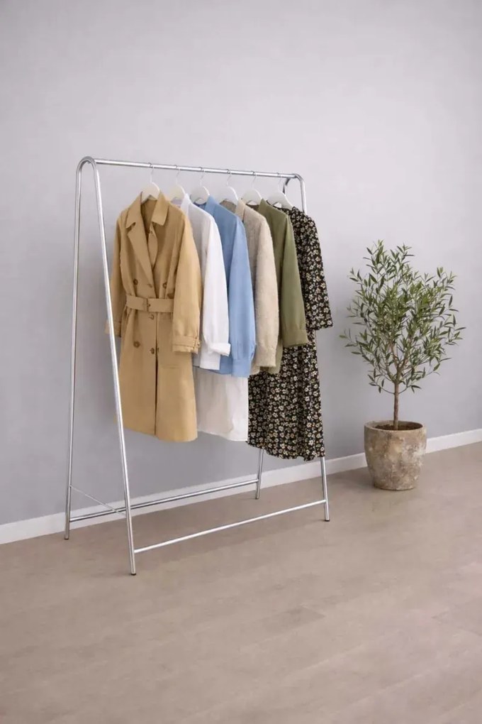 Επιδαπέδιος μεταλλικός κρεμάστρα ρούχων οβάλ μοντέρνου στιλ - Λευκό