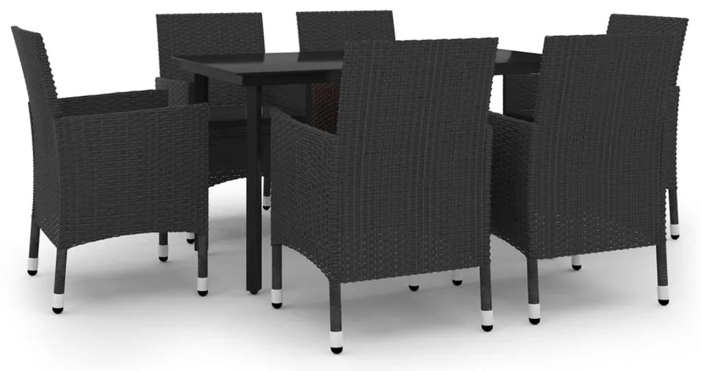 vidaXL Σετ Τραπεζαρίας Κήπου 7 τεμ. Συνθ. Ρατάν / Γυαλί με Μαξιλάρια