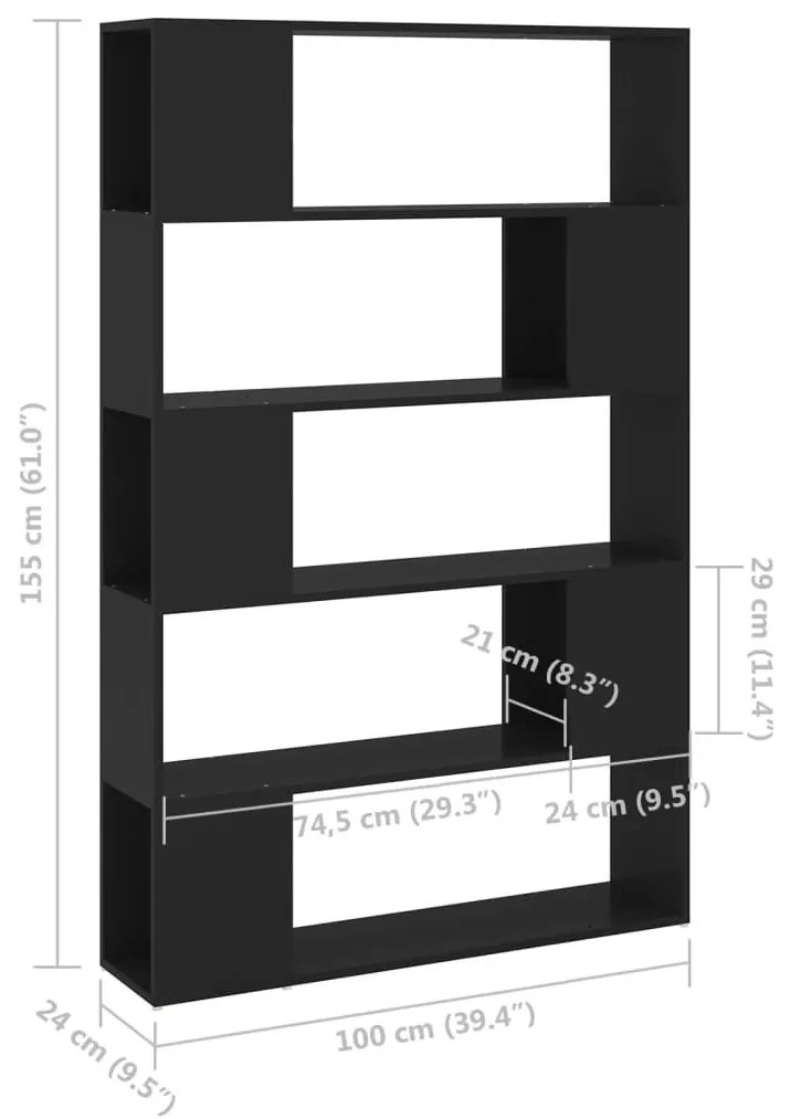 Βιβλιοθήκη/Διαχωριστικό Χώρου Μαύρο 100x24x155 εκ. Επεξ. Ξύλο - Μαύρο