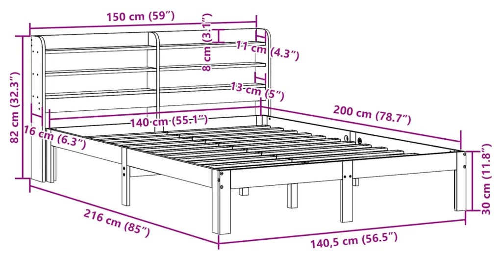 Σκελετός Κρεβατιού Χωρίς Στρώμα Καφέ 140x200 Μασίφ Ξύλο Πεύκου - Καφέ