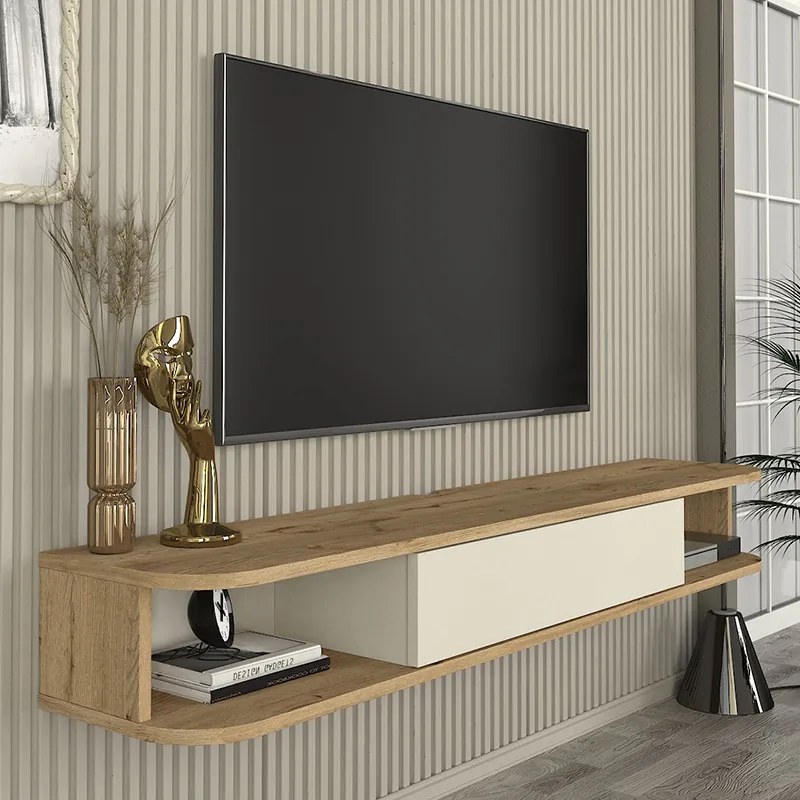 ΕΠΙΠΛΟ ΤΗΛΕΟΡΑΣΗΣ ΕΠΙΤΟΙΧΙΟ CROSS MEGAPAP ΜΕ LED ΧΡΩΜΑ SEPET OAK - SANDSTONE 150X29,6X19,2ΕΚ.