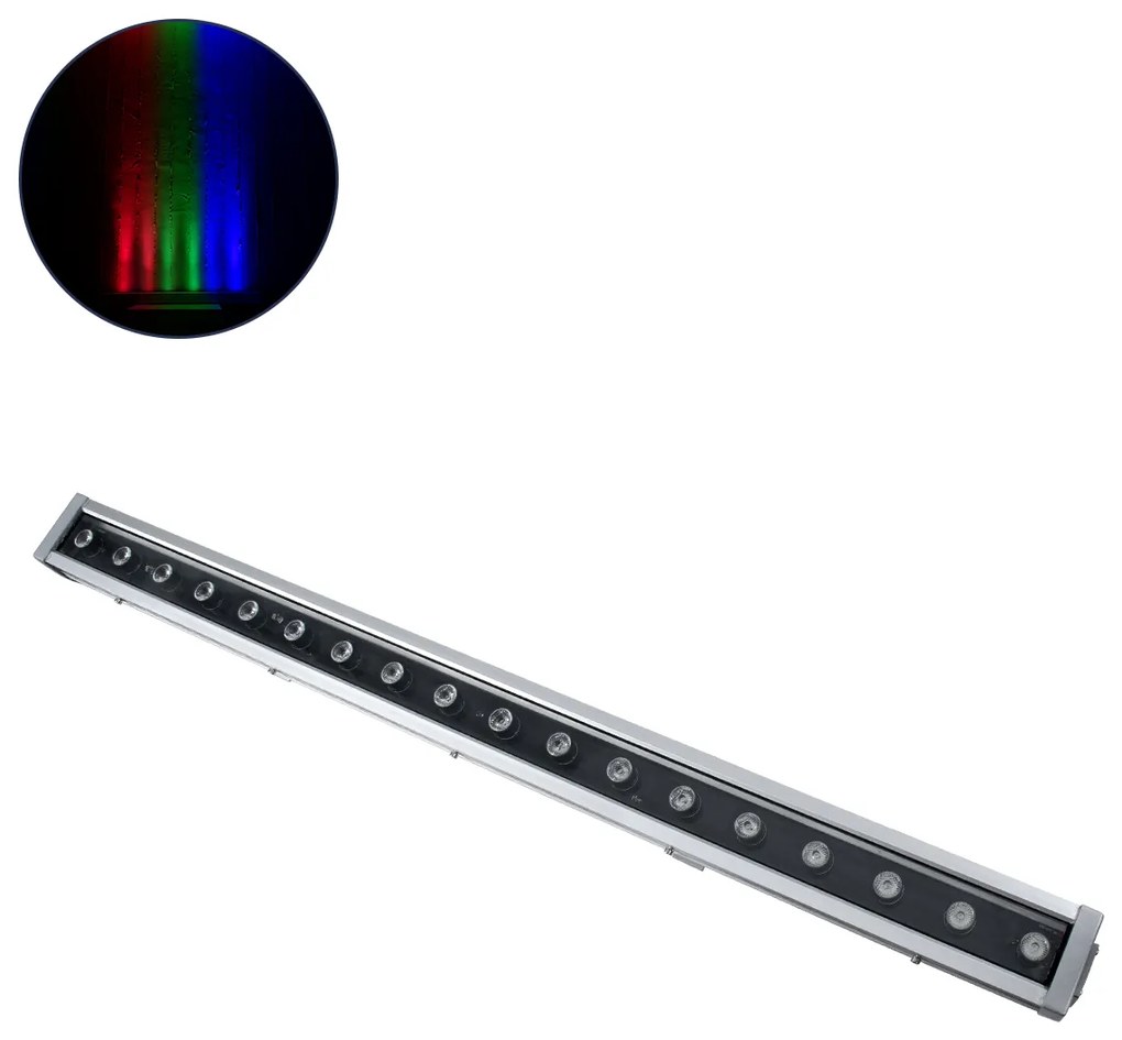 S-90995 GloboStar®  WASHER-DAIA S-90995 Μπάρα Φωτισμού Wall Washer LED 54W 5400lm 30° AC 230V Αδιάβροχο IP65 Μ100 x Π7.5 x Υ7cm Πολύχρωμο RGB DMX512 Display on Body - Ασημί