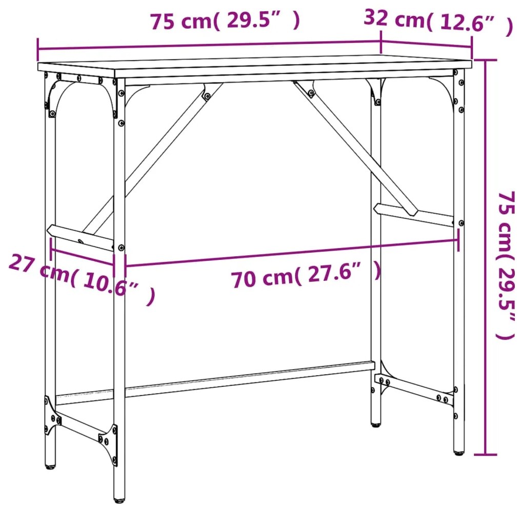 Τραπέζι Κονσόλα Μαύρο 75 x 32 x 75 εκ. από Επεξεργ. Ξύλο - Μαύρο