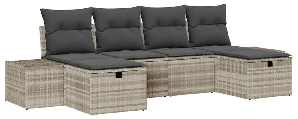 vidaXL Σετ Καναπέ Κήπου με μαξιλάρι 6 pcs Ανοιχτό γκρι Πολυ ράταν