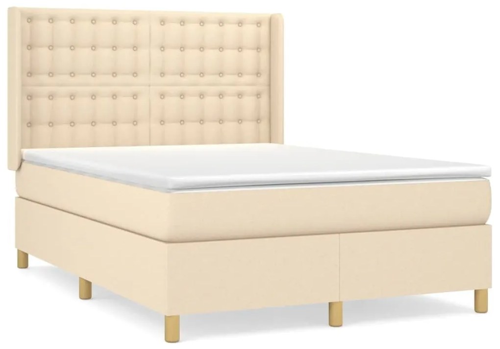 Κρεβάτι Boxspring με Στρώμα Κρεμ 140x190 εκ. Υφασμάτινο - Κρεμ