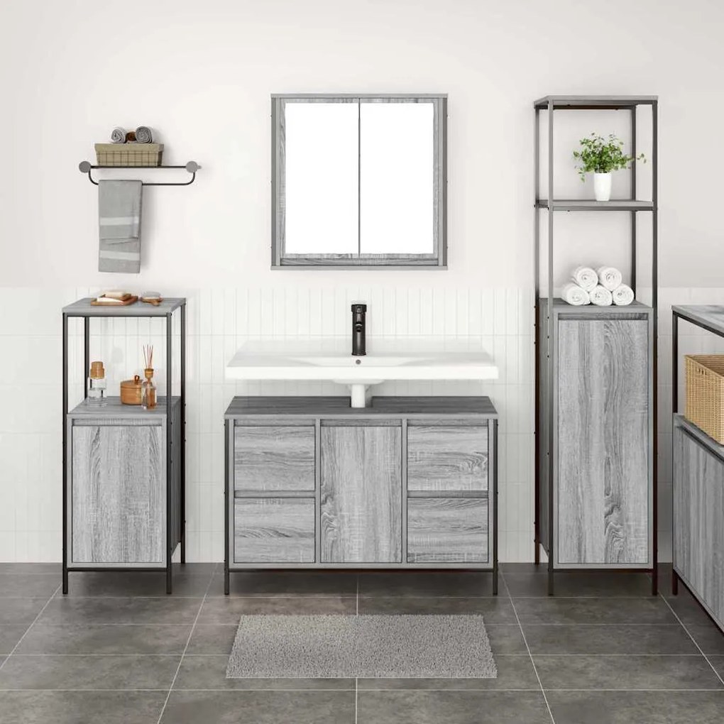 vidaXL Σετ Επίπλων Μπάνιου με συρτάρι 3 pcs Γκρι σονόμα και Μαύρο