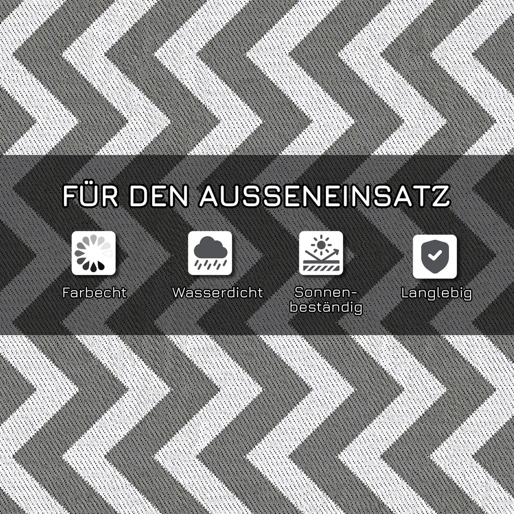 Outsunny Εξωτερικό Χαλί, Αδιάβροχο, Διπλής Όψης, Υψηλής Ποιότητας Συνθετική Ίνα, Ανοιχτό Γκρι+Λευκό, 121 x 182 εκ.