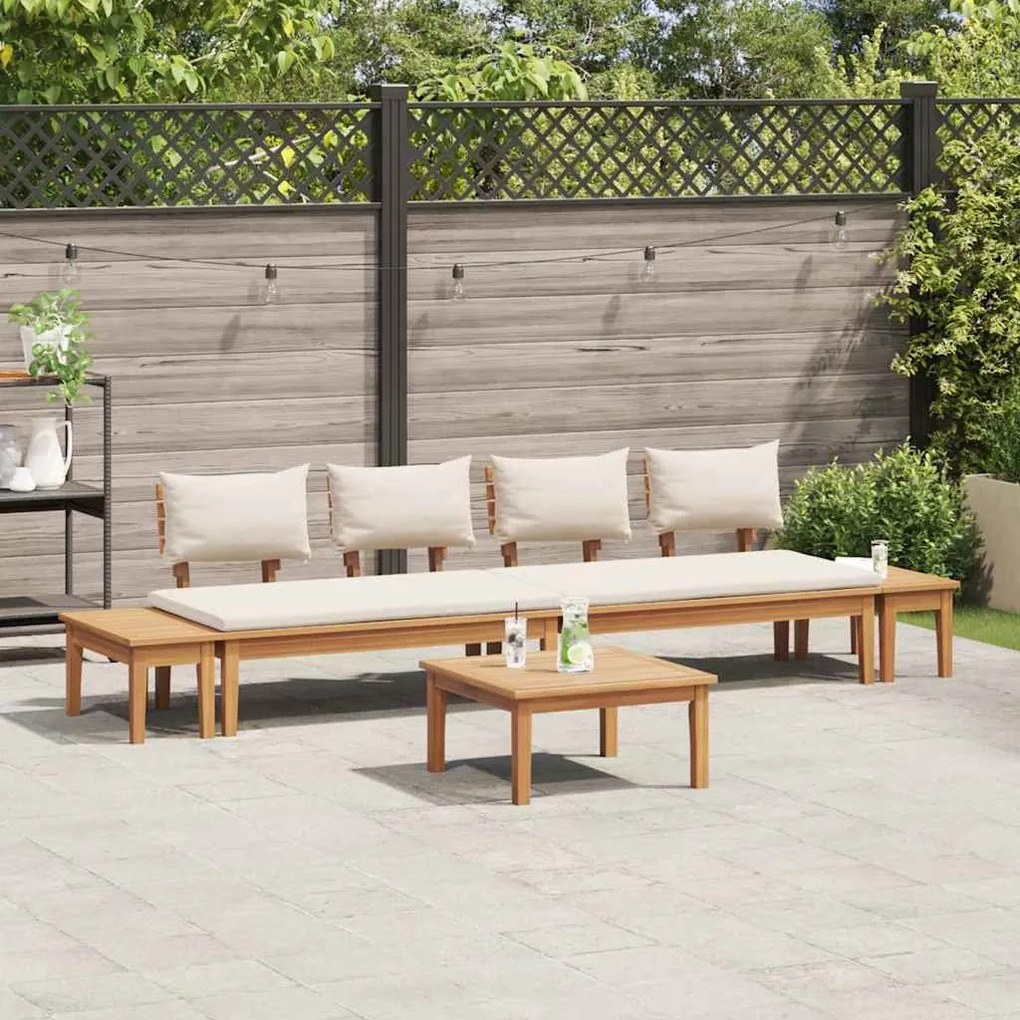 vidaXL Σετ Παγκάκι Κήπου 5 pcs Καφέ, Κρέμα Πολυ rattan, βαμμένο ατσάλι