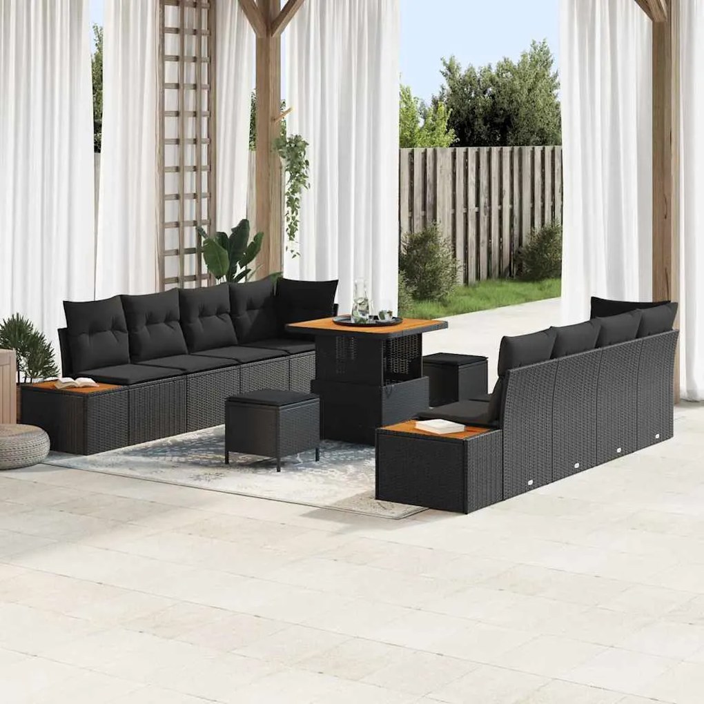 vidaXL Σετ Καναπέ Κήπου με μαξιλάρι 11 pcs Μαύρο Πολυ ράταν