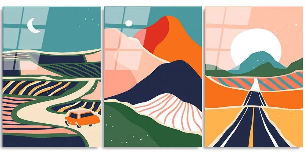 Πίνακας Γυάλινος (Σετ 3Τμχ) 123BZM2441 45x65cm Multi Wallity Κάθετοι Γυαλί