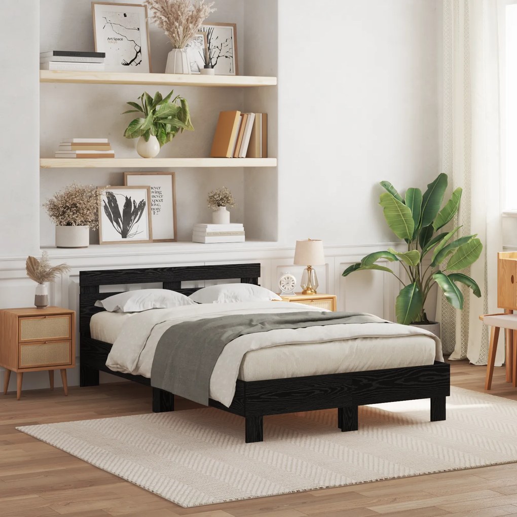 vidaXL Μασίφ Κρεβάτι Μαύρος δρυς Μασίφ ξύλο 120 x 200 εκ Ανθεκτικό