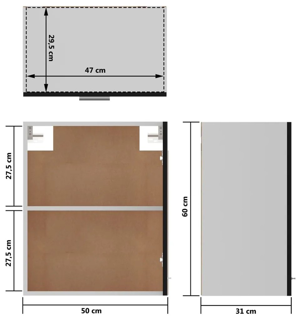 Ντουλάπι Κρεμαστό Μαύρο 50x31x60 εκ. από Επεξ. Ξύλο - Μαύρο