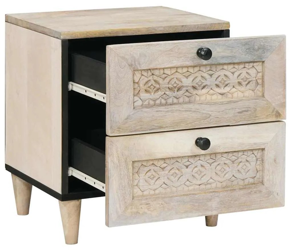 vidaXL Κομοδίνο 2 pcs Μπεζ 40 x 33 x 46 εκ. Μασίφ ξύλο μάνγκο