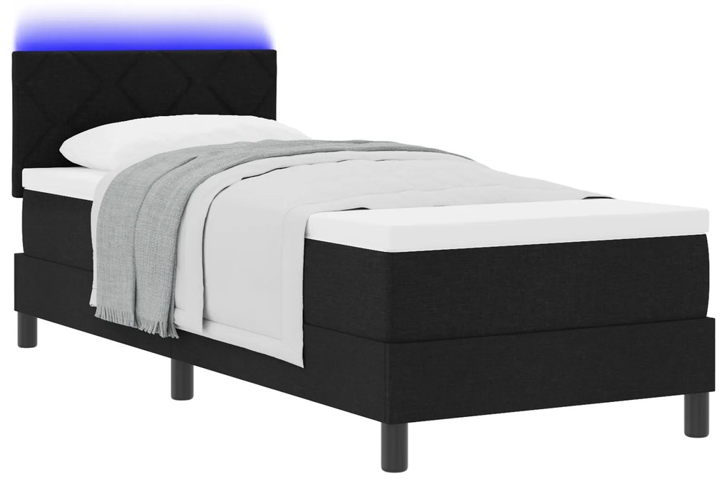 vidaXL Κρεβάτι με Βαλίτσα & Στρώμα & Φωτισμό LED Μαύρο 80x200 εκ. Ύφασμα