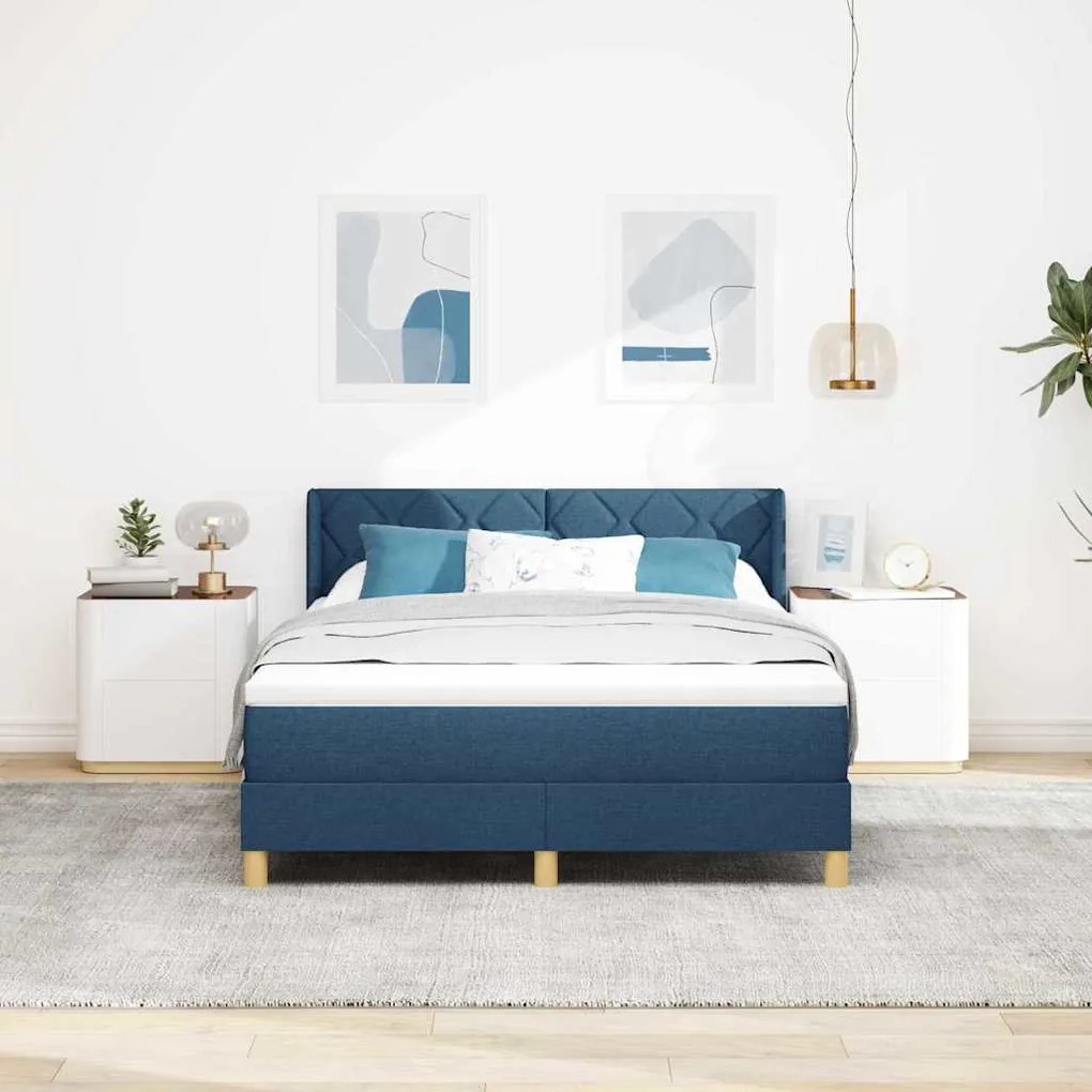 vidaXL Κρεβάτι με Ελατήρια με στρώμα Μπλε 140 x 190 cm ύφασμα