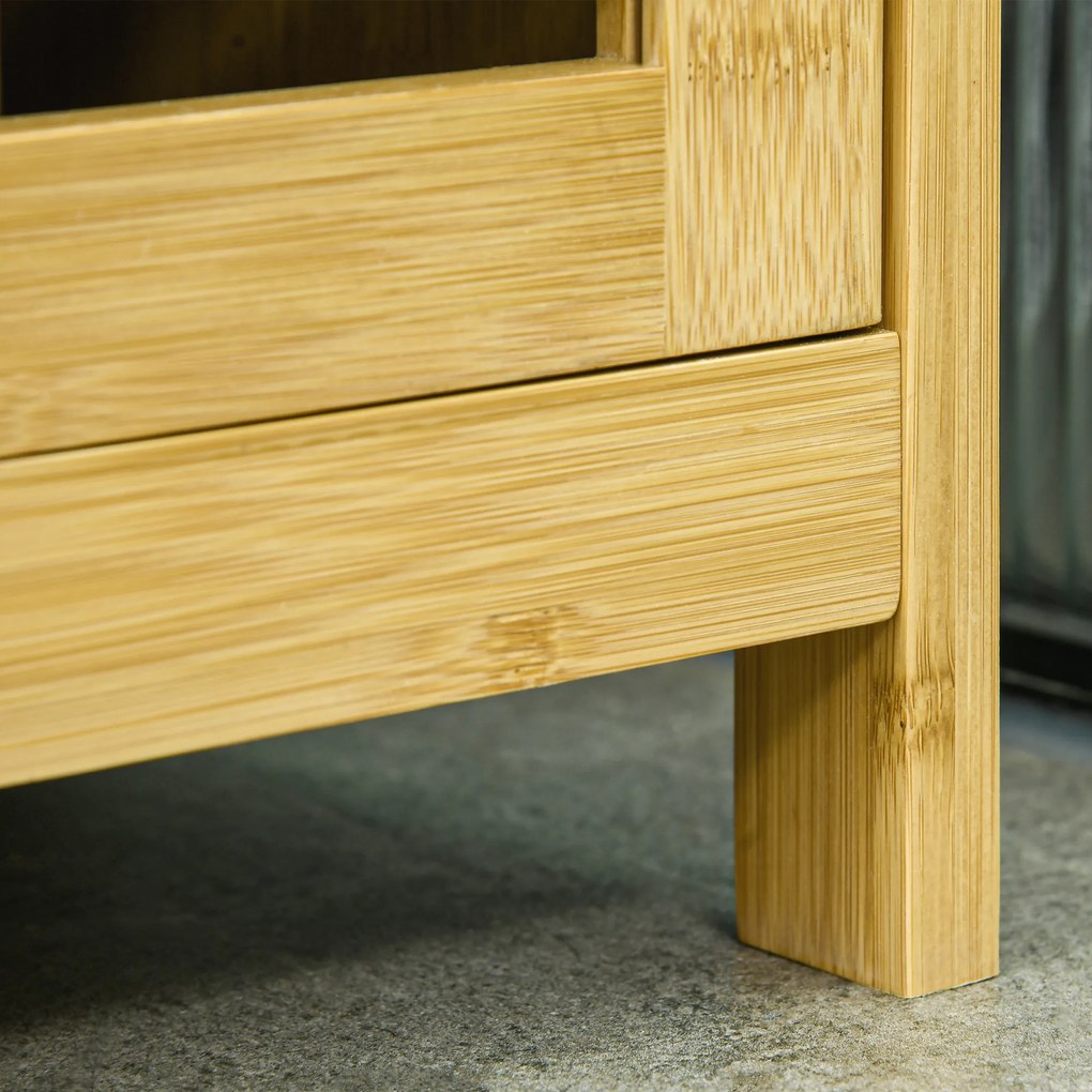 Ντουλάπι μπάνιου kleankin από μπαμπού, 3 ράφια, 1 ντουλάπι με περσίδες πόρτες, φυσικό