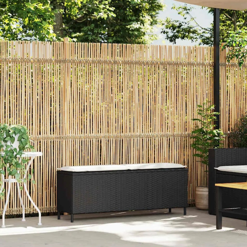 Πάγκος κήπου με μαξιλάρι Μαύρο 110x30x40,5 cm Poly Rattan - Μαύρο