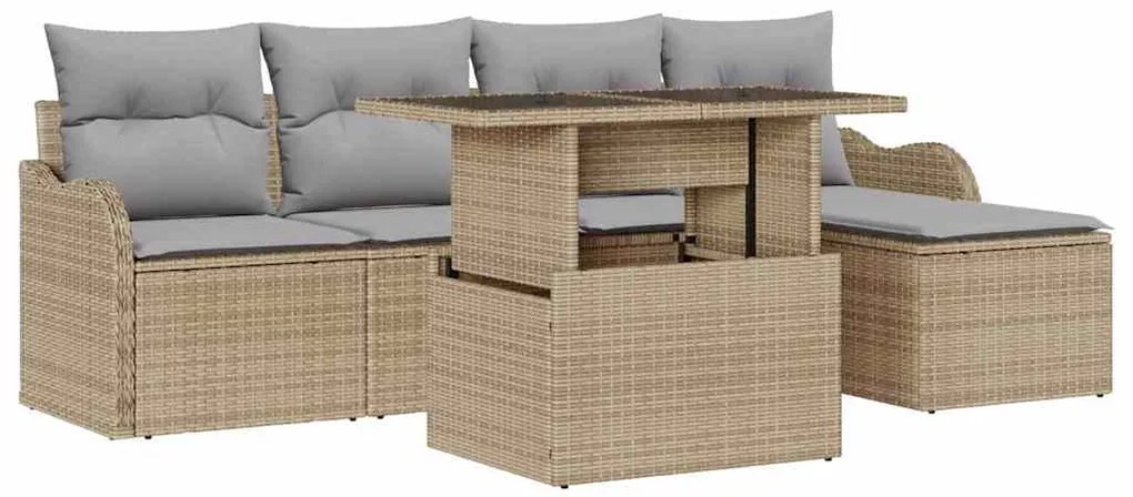 vidaXL Σετ Καναπέ Κήπου με μαξιλάρι 6 pcs Μπεζ Πολυ ράταν