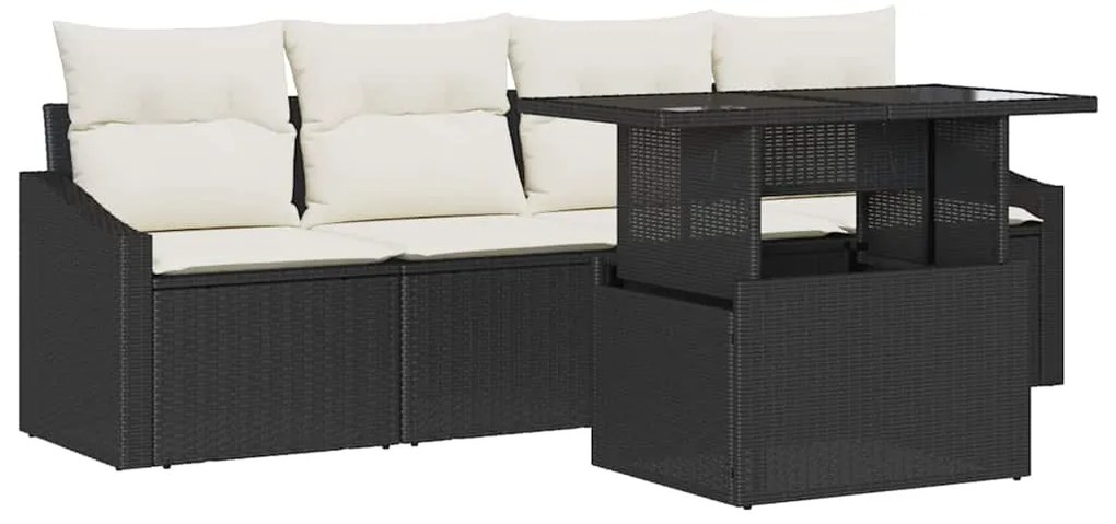 vidaXL Σετ Καναπέ Κήπου 5 pcs Μαύρο και κρεμ συνθετικό ρατάν