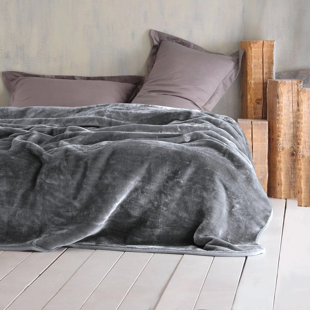 Κουβέρτα Βελουτέ Υπέρδιπλη (220x240) Rythmos Velour Γκρι