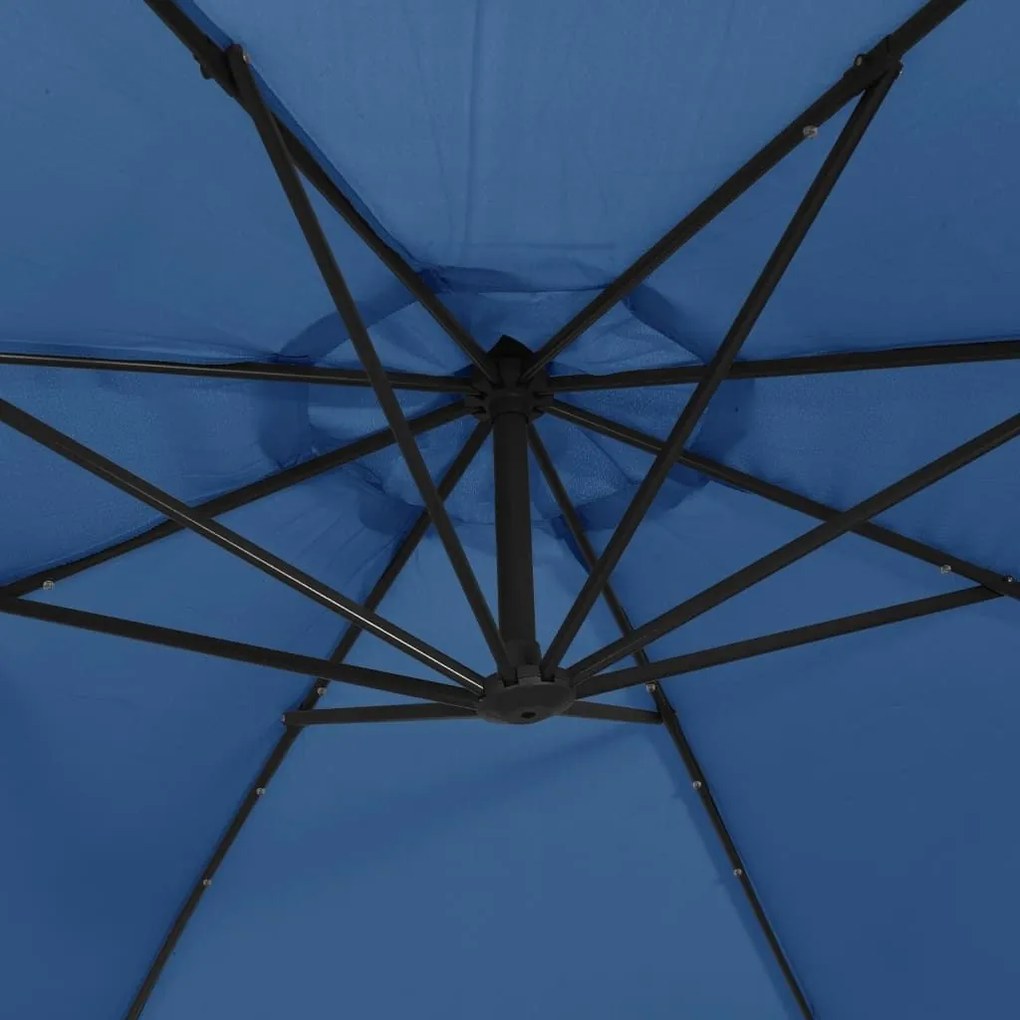 Ομπρέλα Κρεμαστή Αζούρ 300 εκ. με Ατσάλινο Ιστό και Φωτισμό LED - Μπλε