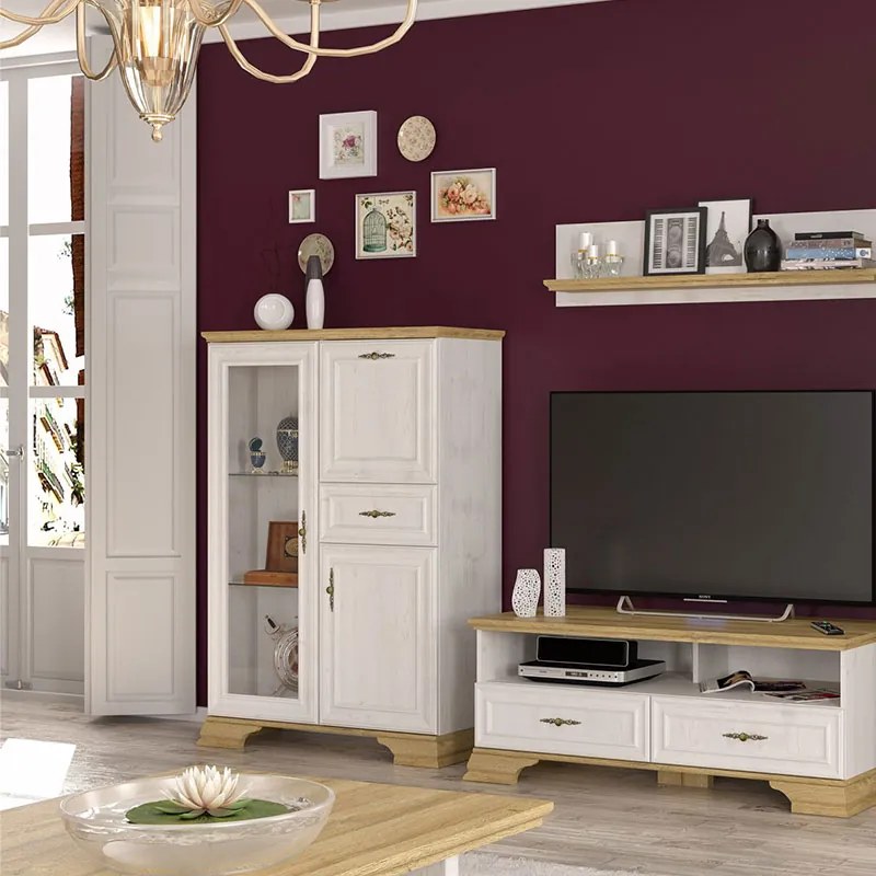 Βιτρίνα Jaden pakoworld golden oak-λευκό antique 93,5x39x133εκ - 173-000031 - 173-000031