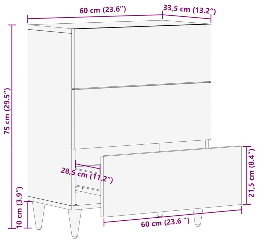 Sideboard ανοιχτό γκρι 60x33,5x75 cm μασίφ ξύλο Mango 4017795