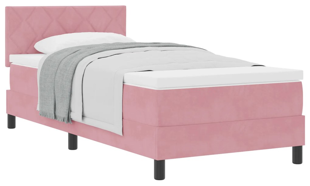 vidaXL κρεβάτι Box Spring με στρώμα  Ροζ Μονό Βελούδινο