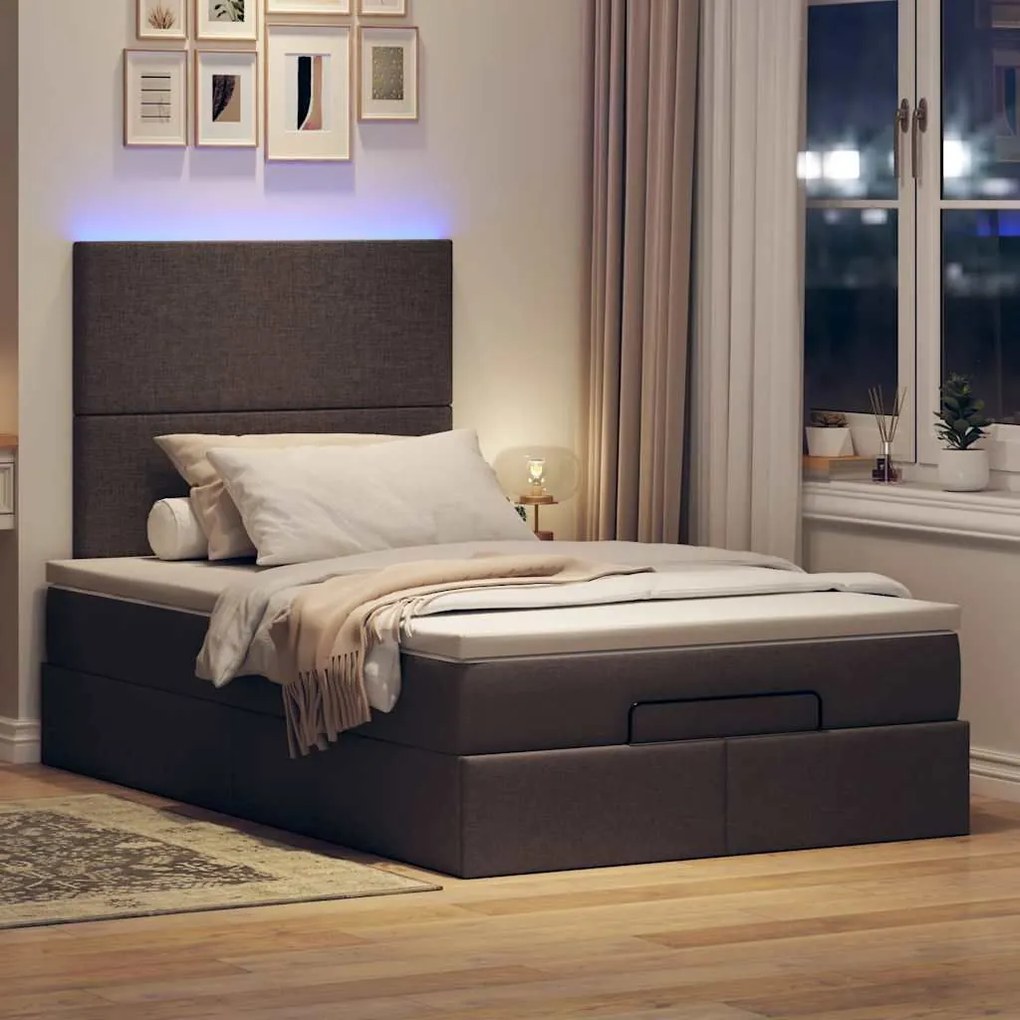 Οθωμανικό κρεβάτι με στρώμα & LEDs Σκούρο καφέ 120x190cm ύφασμα 3313909