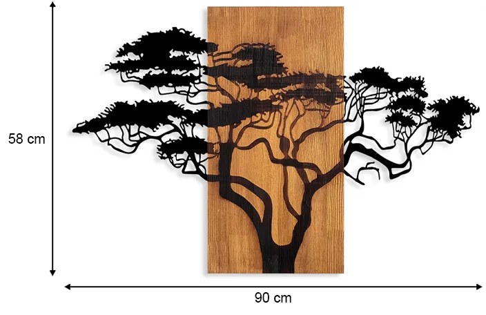 Διακοσμητικό τοίχου Acacia Tree Megapap ξύλινο - μεταλλικό χρώμα καρυδί - μαύρο 90x3x58εκ. - GP052-0068