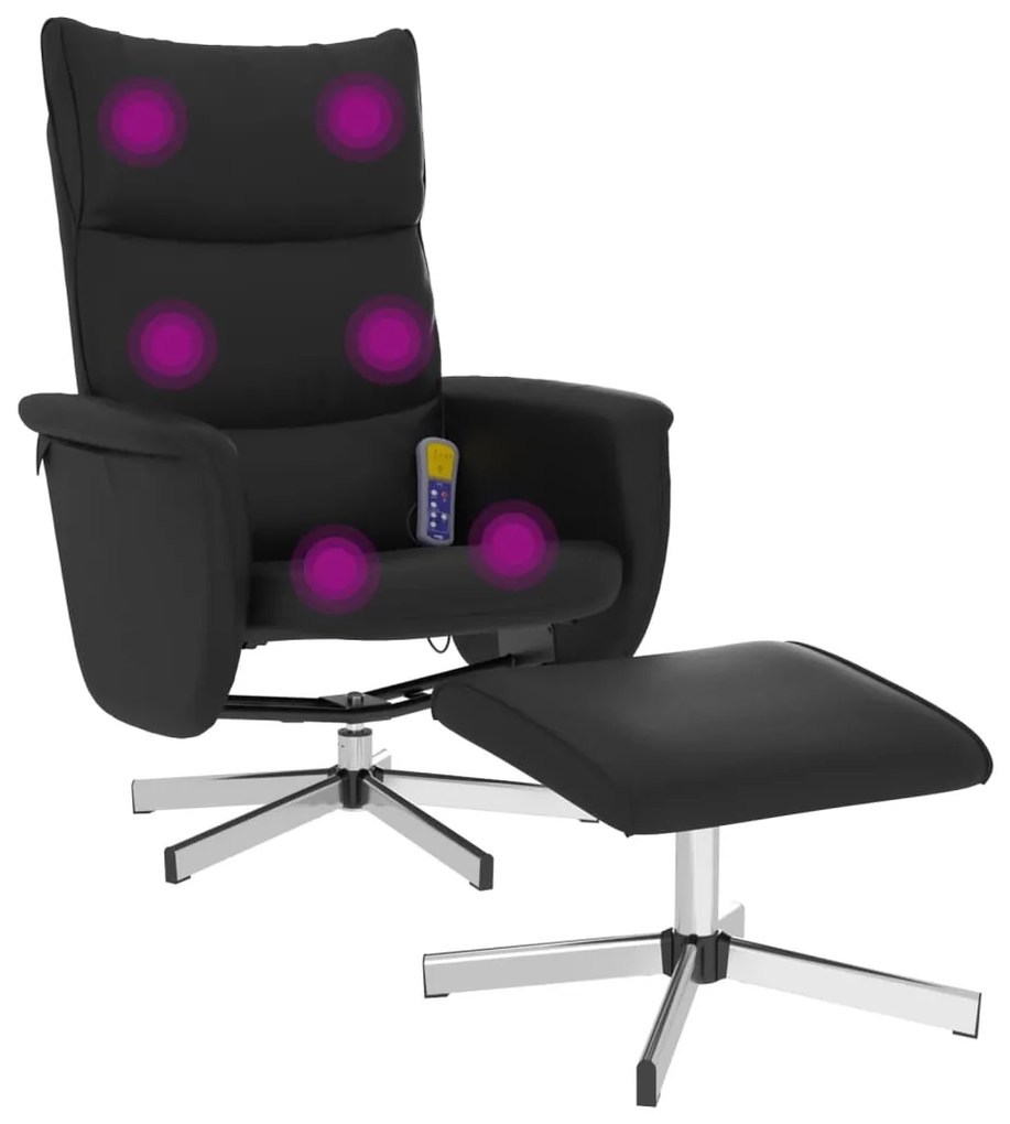 vidaXL Πολυθρόνα Μασάζ Ανακλινόμενη Μαύρη Συνθετικό Δέρμα &amp; Υποπόδιο