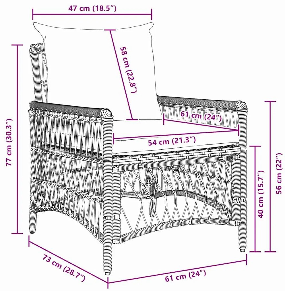 vidaXL Καρέκλα κήπου με μαξιλάρια, καφέ, 60x70x78 εκ, πολυ ράτταν.