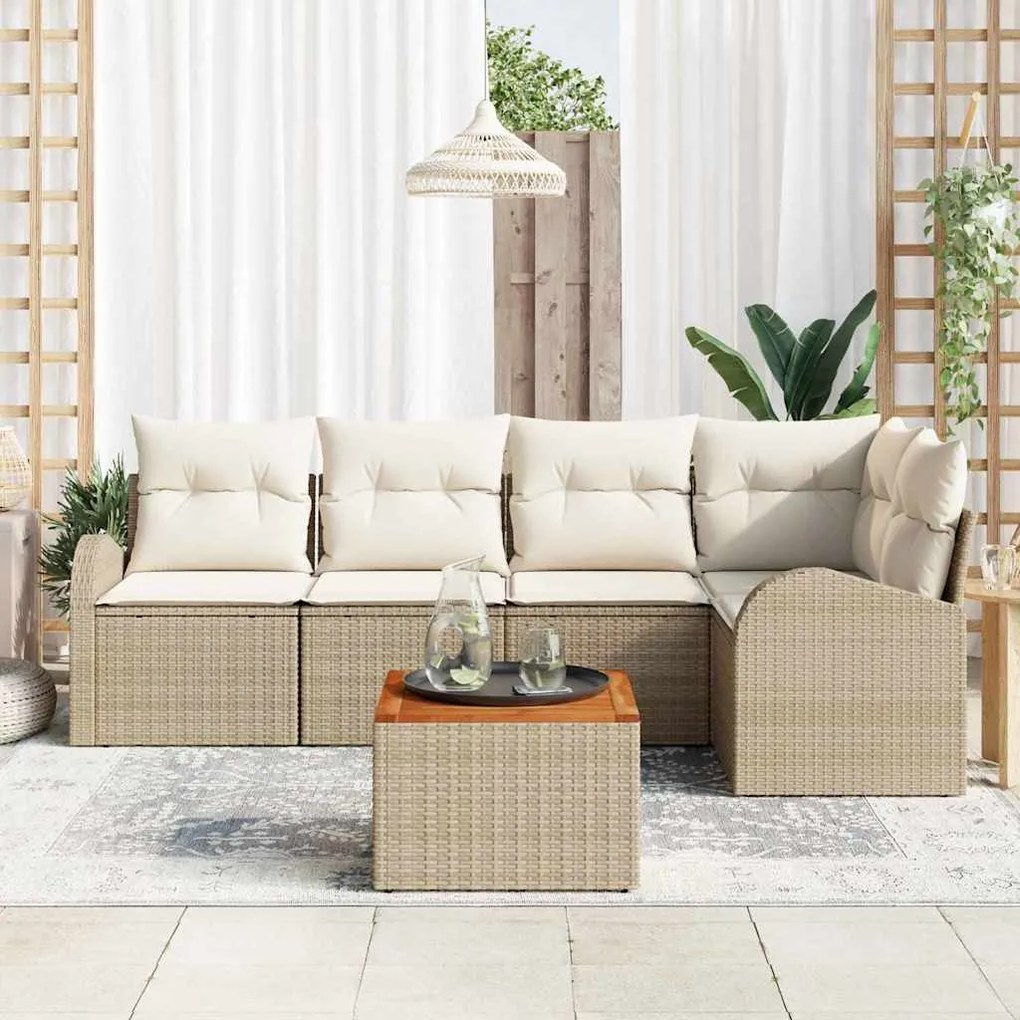 vidaXL Σετ Καναπέ Κήπου 6 pcs Μπεζ Πολυ ράταν
