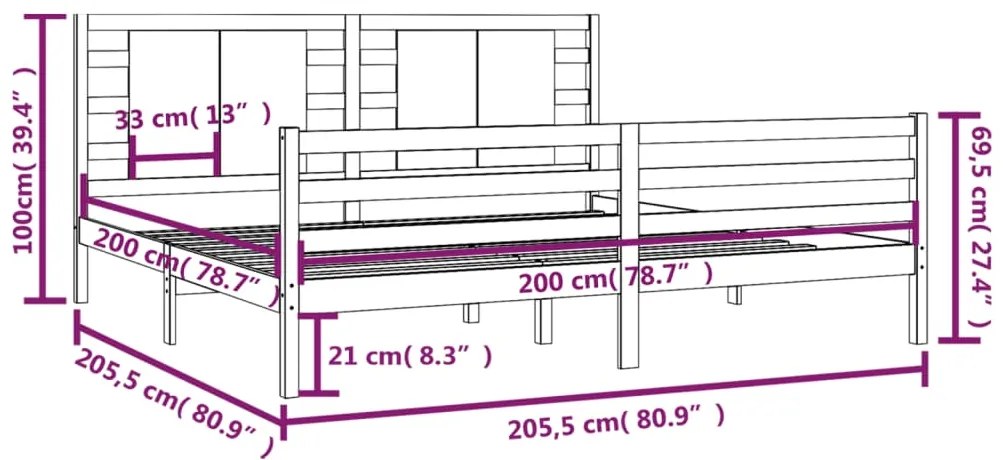 vidaXL Σκελετός Κρεβ. Χωρίς Στρώμα Λευκό 200x200 εκ Μασίφ Πεύκο