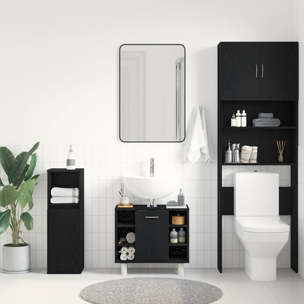 vidaXL Ντουλάπι Μπάνιου Μαύρο Δρυς 60x32x54 εκ. Επεξεργασμένο Ξύλο