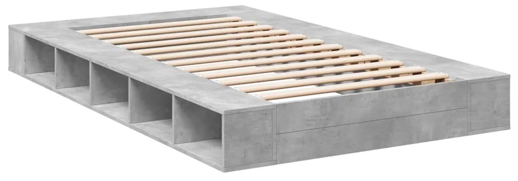 vidaXL Πλαίσιο Κρεβατιού Γκρι Σκυροδέματος 135x190 εκ. Επεξεργ. Ξύλο