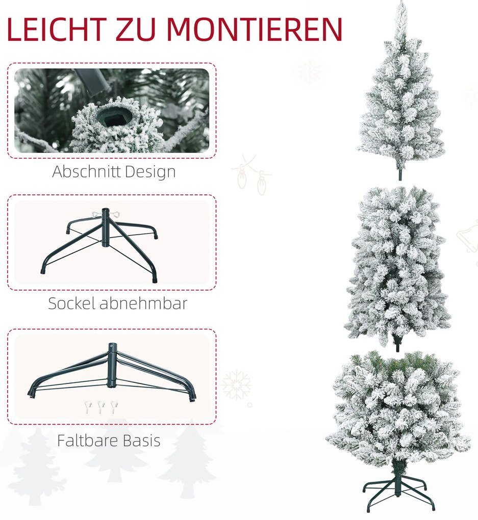 HOMCOM Τεχνητό Χριστουγεννιάτικο Δέντρο, πυράντοχο, με τεχνητό χιόνι, λεπτό, ατσάλινη βάση, 75 x 210 εκ., Πράσινο