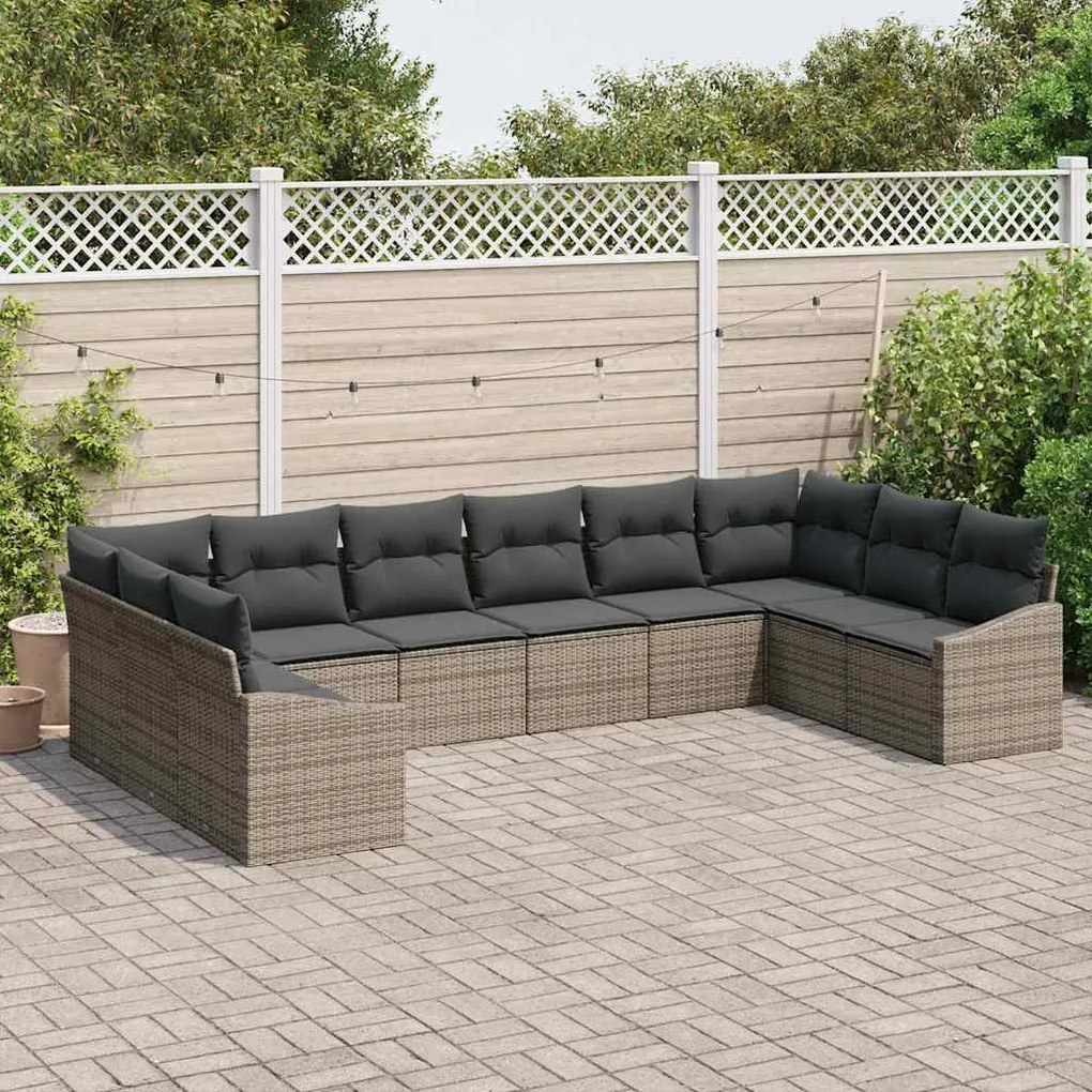 vidaXL Σετ Καναπέ Κήπου 10 pcs Γκρι Πολυ ράταν