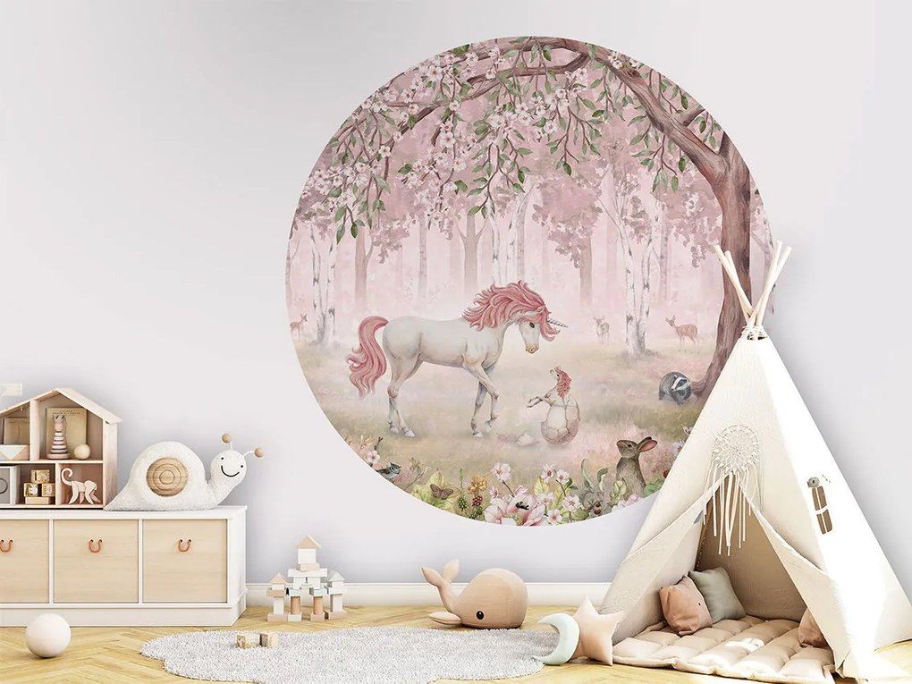 Unicorn Forest Ταπετσαρια Τοιχου Ροζ Στρογγυλη 80cm