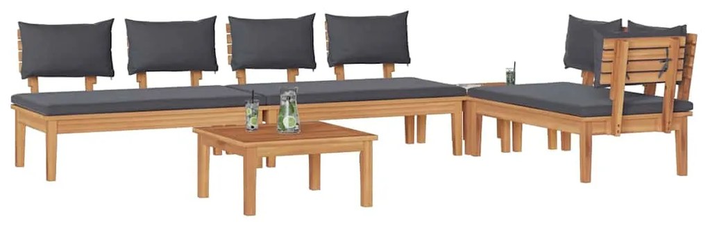 vidaXL Σετ Παγκάκι Κήπου με μαξιλάρι 5 pcs Καφέ και Γκρίζο