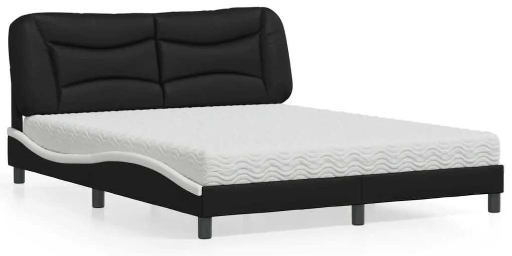 vidaXL Κρεβάτι με Στρώμα Μαύρο/Λευκό 160x200 εκ. από Συνθετικό Δέρμα