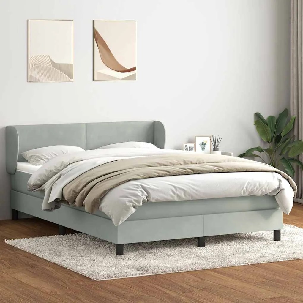 vidaXL Κρεβάτι Boxspring με Στρώμα Ανοιχτό Γκρι 160x210 εκ. Βελούδινο