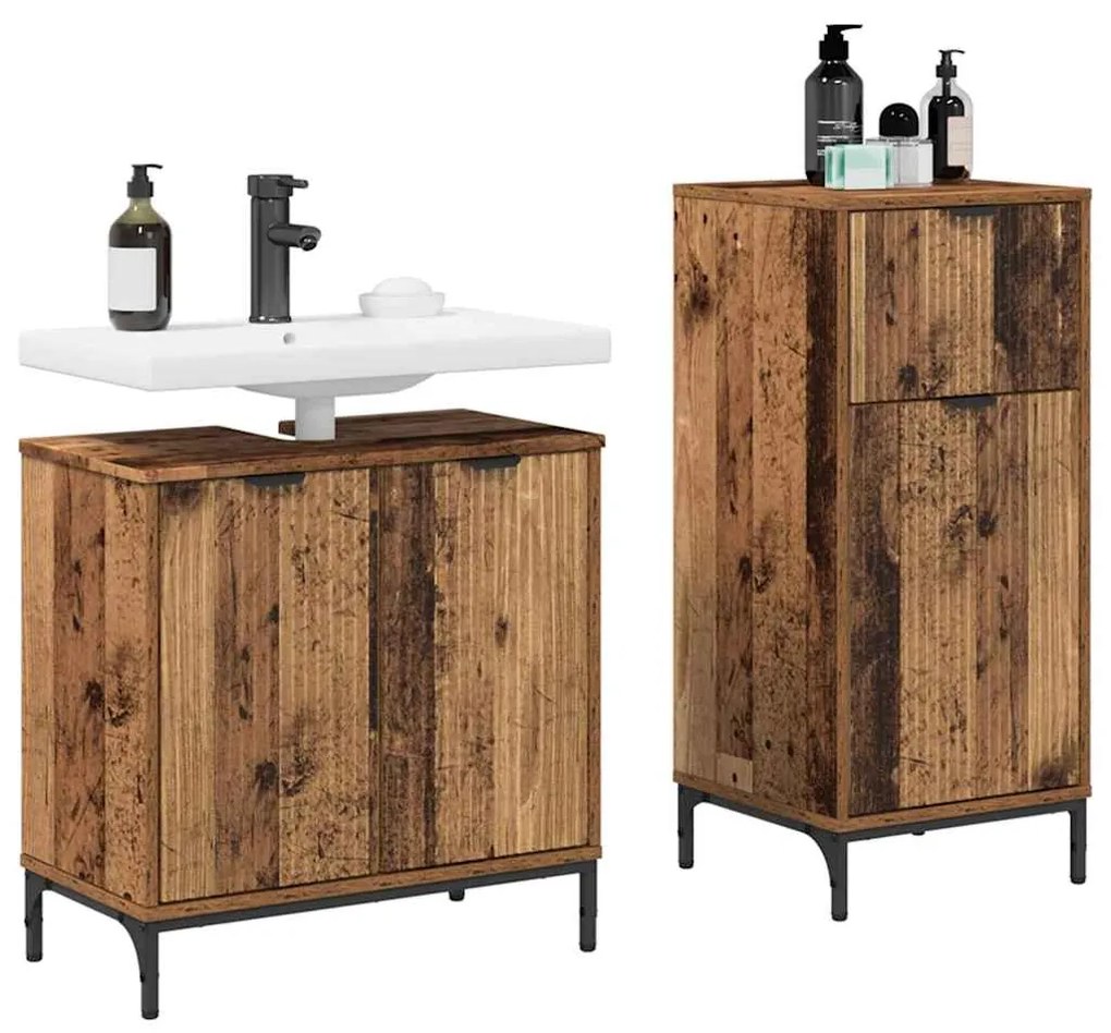 vidaXL Σετ Επίπλων Μπάνιου με συρτάρι με ράφι 2 pcs Παλιό Ξύλο