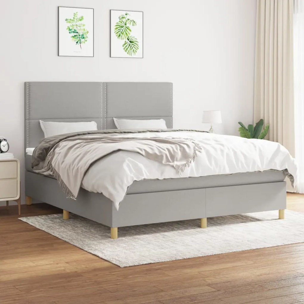 Κρεβάτι Boxspring με Στρώμα Ανοιχτό Γκρι 180x200 εκ. Υφασμάτινο