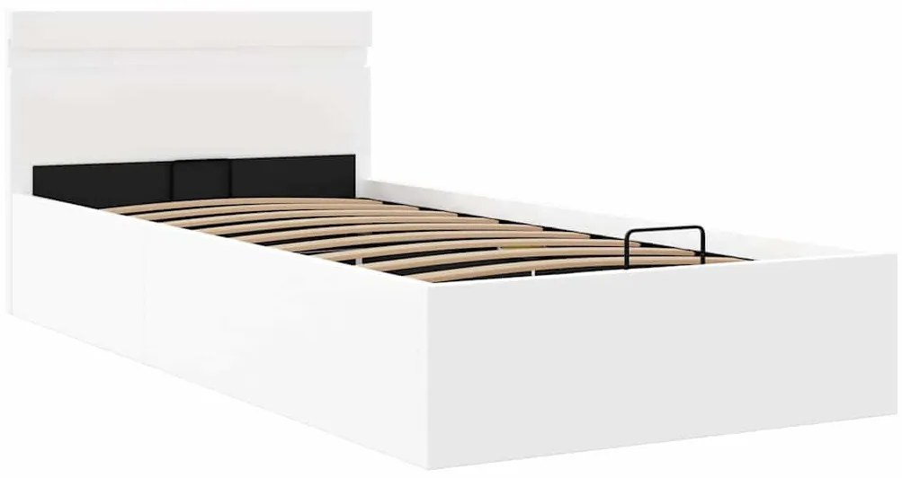 vidaXL Πλαίσιο Κρεβατιού Αποθ. Χώρο/LED Μαύρο 90x200 εκ. Δερματίνη