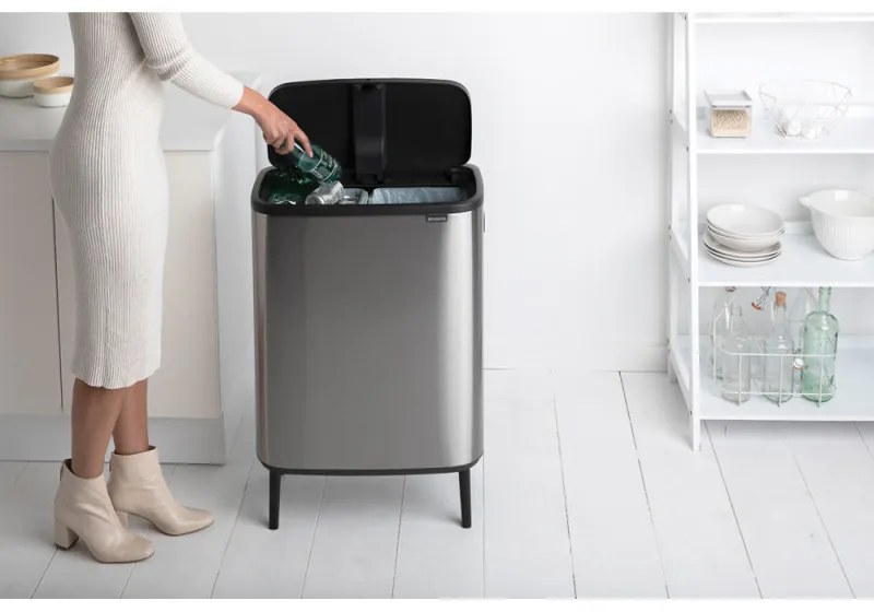 Κάδος Brabantia Bo Touch Hi 1001265, 2x30 l, Στεγανή εφαρμογή στον τοίχο, Ρύθμιση ποδιού, Ανθεκτικό στα δακτυλικά αποτυπώματα, Inox/matt