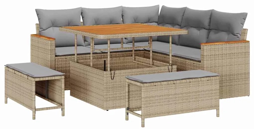 vidaXL Σετ Καναπέ Κήπου με μαξιλάρι 8 pcs Μπεζ Πολυ ράταν